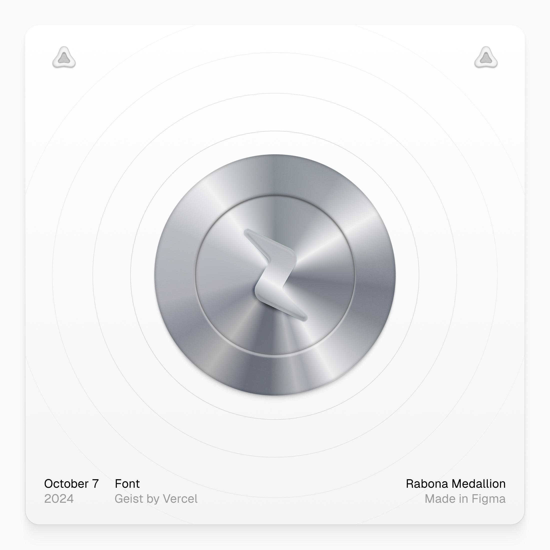 Rabona Medallion with lightning bolt icon, made in Figma. Font: Geist by Vercel. October 7 2024.