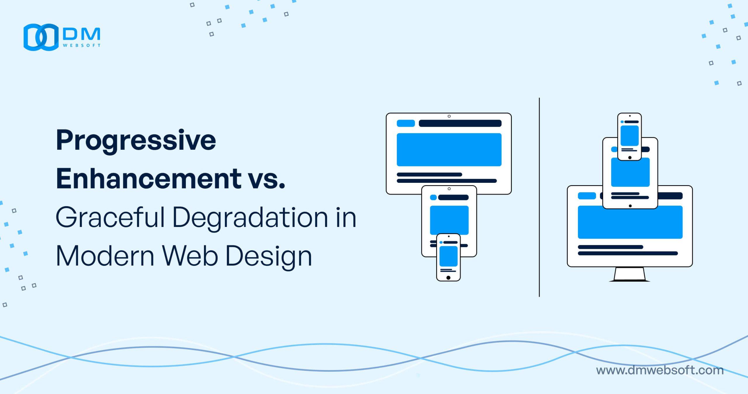 Progressive Enhancement ve Graceful Degradation kavramlarını karşılaştıran ve web tasarımındaki yaklaşımlarını gösteren bir diyagram.
