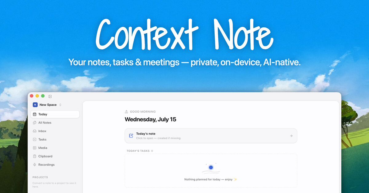 Context Note website: Private notes, tasks and meetings for macOS.